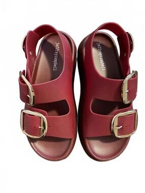 Jeffrey Campbell Blithe Red Platform Sandals Size 37 Triple Buckle Open